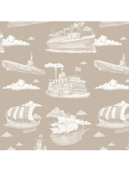 Wallpaper for Children's Bedroom Ships Sepia Screen / Industrial Evolution by Dekornik