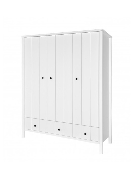 Kids Newborn Children's 3-Door Wardrobe Allpin in White Wood - Novelies