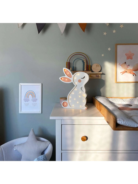 Lampada Notturna in Legno Bunny Coniglio Bianco per Camerette Bambini - Peekaboo
