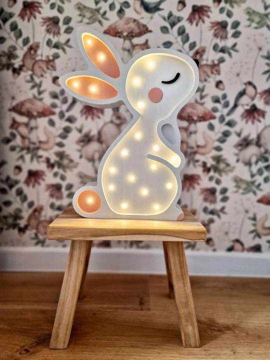 White Bunny Handmade Wooden Children's Lamp - Peekaboo