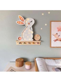 White Bunny Handmade Wooden Children's Lamp - Peekaboo