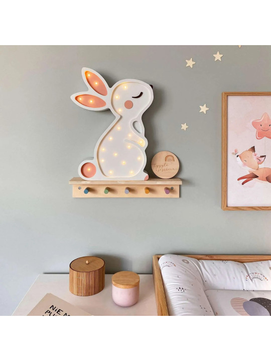 Lampada Notturna in Legno Bunny Coniglio Bianco per Camerette Bambini - Peekaboo