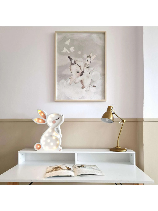 White Bunny Handmade Wooden Children's Lamp - Peekaboo