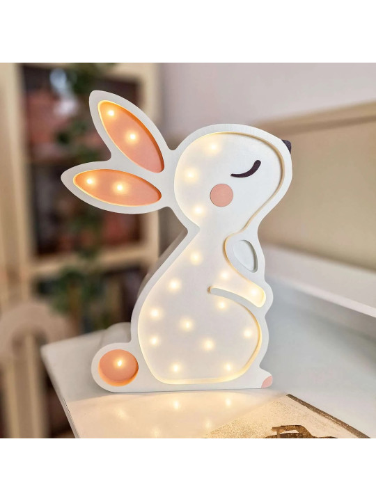 Lampada Notturna in Legno Bunny Coniglio Bianco per Camerette Bambini - Peekaboo