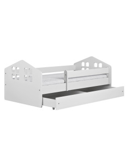 Single bed for children with house-shaped headboards available in 3 sizes white wooden mattress Kacper by Kocot Kids