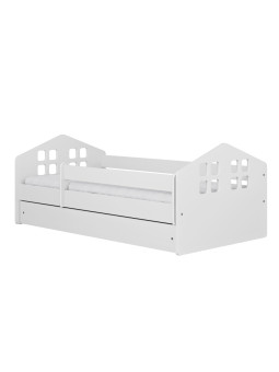 Single bed for children with house-shaped headboards available in 3 sizes white wooden mattress Kacper by Kocot Kids