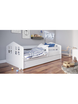 Single bed for children with house-shaped headboards available in 3 sizes white wooden mattress Kacper by Kocot Kids