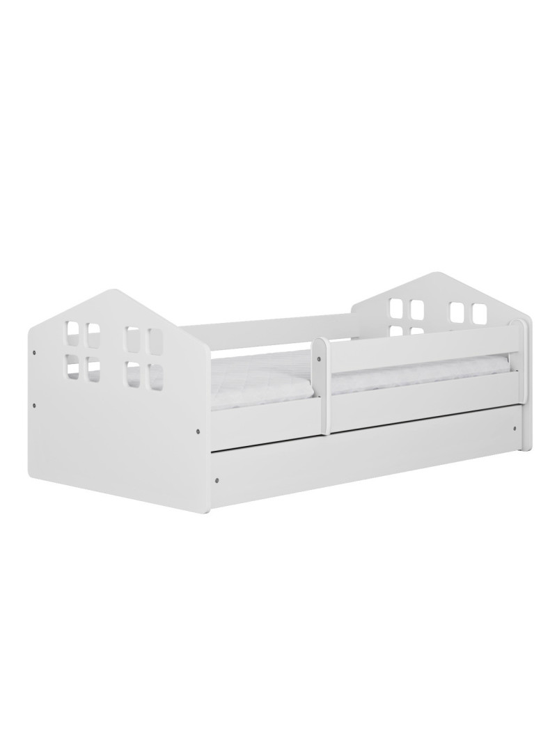 Single bed for children with house-shaped headboards available in 3 sizes white wooden mattress Kacper by Kocot Kids