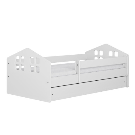 Single bed for children with house-shaped headboards available in 3 sizes white wooden mattress Kacper by Kocot Kids