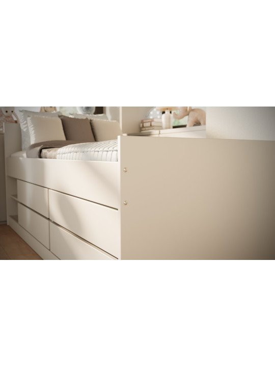 Single bed for children 90x200 cm with shelves and drawers for extra space Leon by Kocot Kids