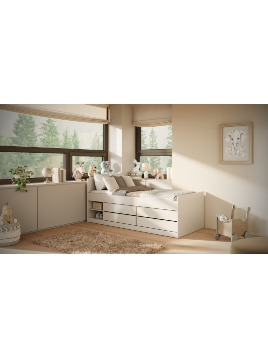 Lettino singolo per bambini 90x200 cm con ripiani e cassetti per spazio extra Leon by Kocot Kids