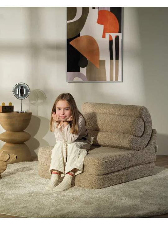 Flipster by Wigiwama Kids Foam Modular Sofa Set with Removable Cover in Biscuit Brown Teddy Fabric