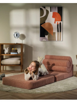 Flipster by Wigiwama Kids Foam Modular Sofa Set with Removable Cover in Guava Pink Teddy Fabric