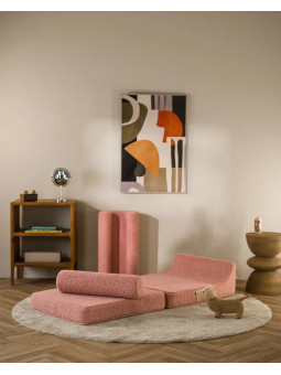 Set divano modulare in schiuma per bambini con rivestimento sfoderabile in tessuto teddy rosa guava Flipster by Wigiwama