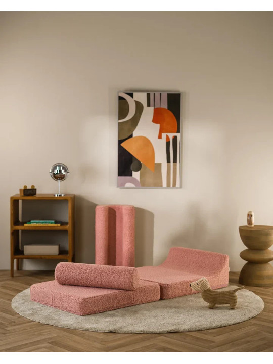 Flipster by Wigiwama Kids Foam Modular Sofa Set with Removable Cover in Guava Pink Teddy Fabric