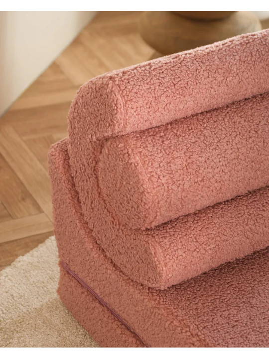 Flipster by Wigiwama Kids Foam Modular Sofa Set with Removable Cover in Guava Pink Teddy Fabric