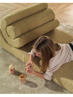 Flipster by Wigiwama Kids Foam Modular Sofa Set with Removable Cover in Matcha Green Teddy Fabric