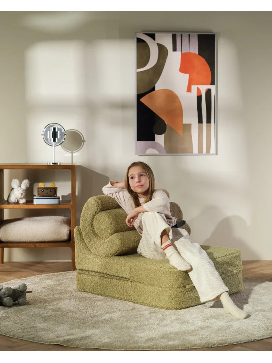 Flipster by Wigiwama Kids Foam Modular Sofa Set with Removable Cover in Matcha Green Teddy Fabric
