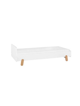 Letto singolo per bambini 90x200 in legno bianco con cassettone con inserto in tessuto a pois