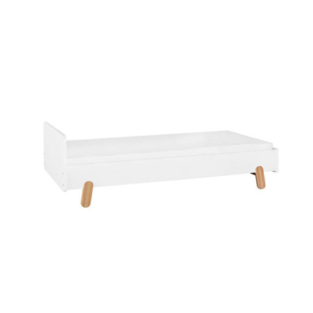 Letto singolo per bambini 90x200 in legno bianco con cassettone con inserto in tessuto a pois