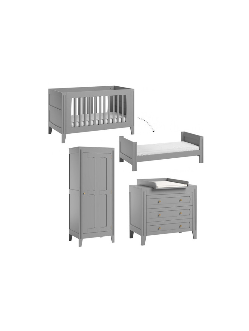 Cameretta Completa 3 Pezzi con Culla 70x140 serie Milenne grigia - VOX