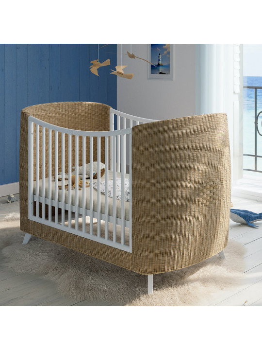 Coquillage Evolutive Bed in Rattan 60x120 White - Théo Bébé