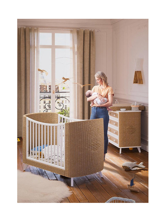 Culla evolutiva Coquillage in rattan 60x120 bianca - Théo Bébé
