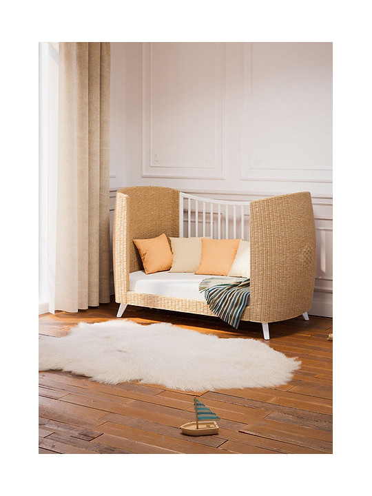 Coquillage Evolutive Bed in Rattan 60x120 White - Théo Bébé