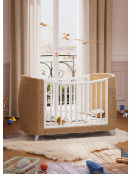 Coquillage Evolutive Bed in rattan 70x140 white - Théo Bébé