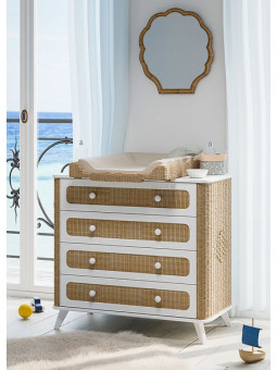 Children's Chest of Drawer Coquillage in Rattan - Théo Bébé