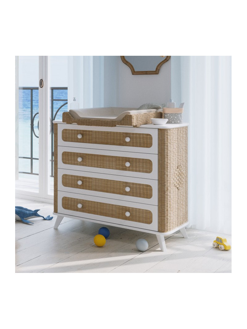 Cassettiera con Fasciaotio Coquillage in Rattan - Théo Bébé