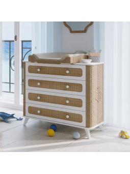 Cassettiera con Fasciaotio Coquillage in Rattan - Théo Bébé