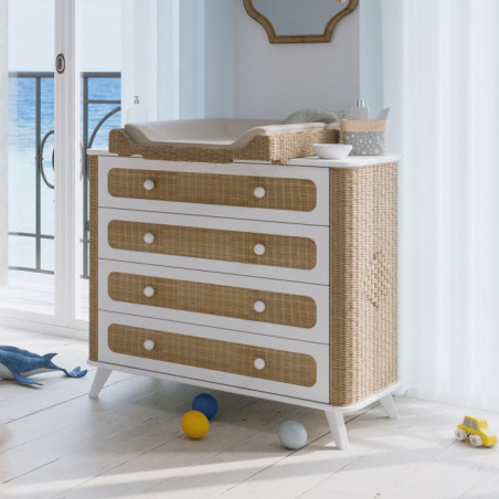 Cassettiera con Fasciaotio Coquillage in Rattan - Théo Bébé