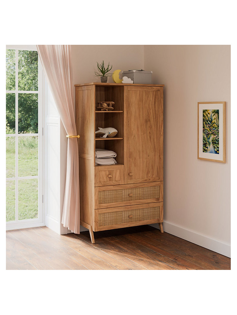 Armadio Marélia in Legno Naturale e Rattan - Théo Bébé