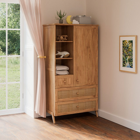 Armadio Marélia in Legno Naturale e Rattan - Théo Bébé