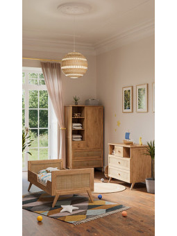 Chest of Drawers Marélia in Natural Wood and Rattan - Théo Bébé