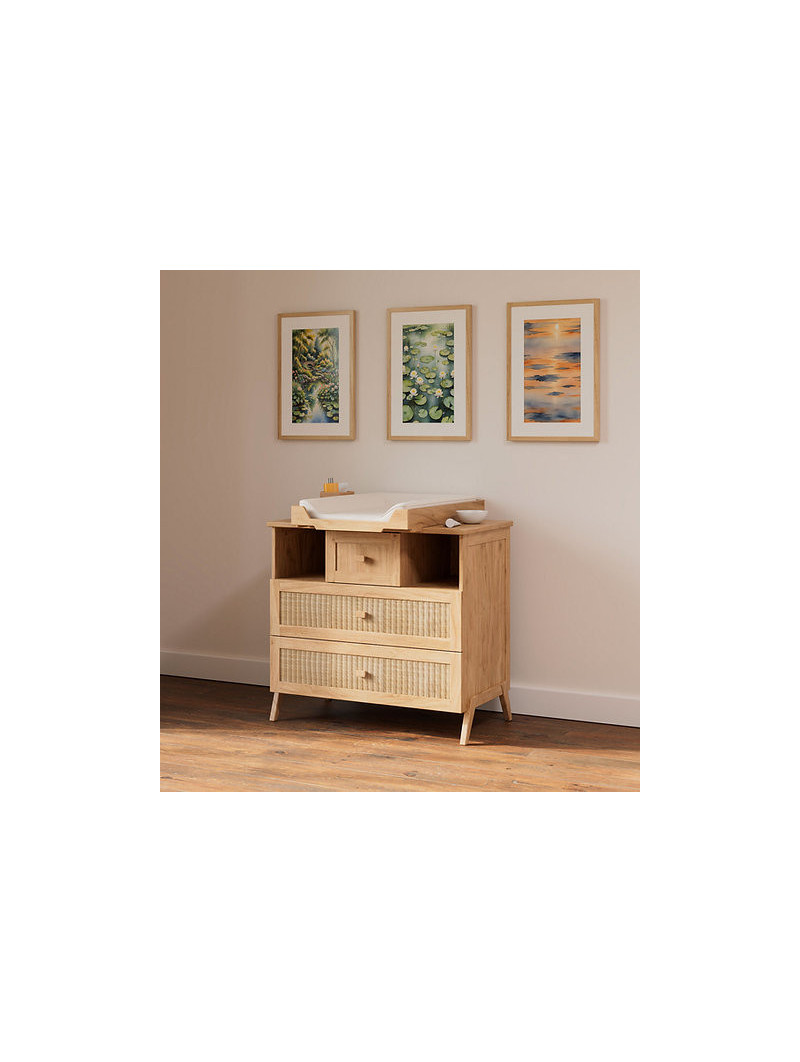 Chest of Drawers Marélia in Natural Wood and Rattan - Théo Bébé
