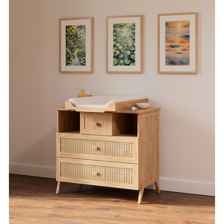 Chest of Drawers Marélia in Natural Wood and Rattan - Théo Bébé