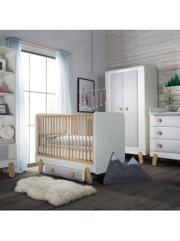 Cassettone in legno bianco per culla 120x60 e lettino 140x70 collezione I'ga - inserto in tessuto grigio a pois
