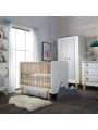 Cassettone in legno bianco per culla 120x60 e lettino 140x70 collezione I'ga - inserto in tessuto grigio a pois