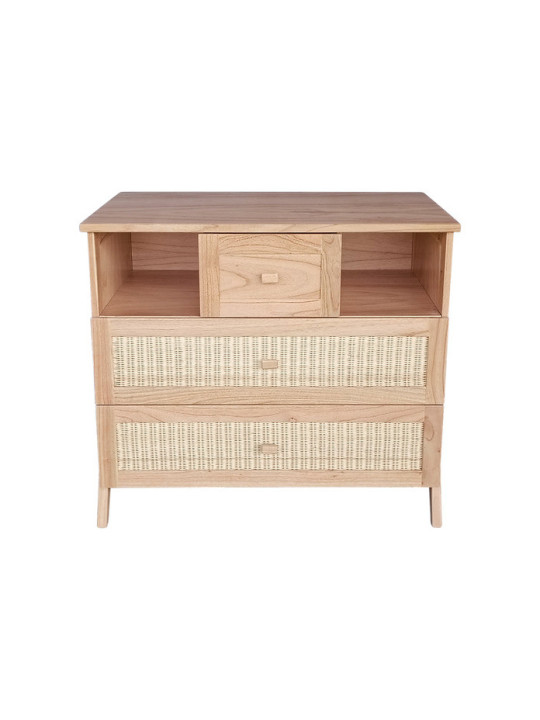 Chest of Drawers Marélia in Natural Wood and Rattan - Théo Bébé