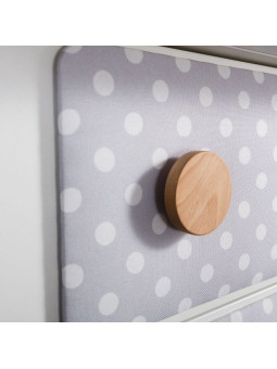 Cassettone in legno bianco per culla 120x60 e lettino 140x70 collezione I'ga - inserto in tessuto grigio a pois