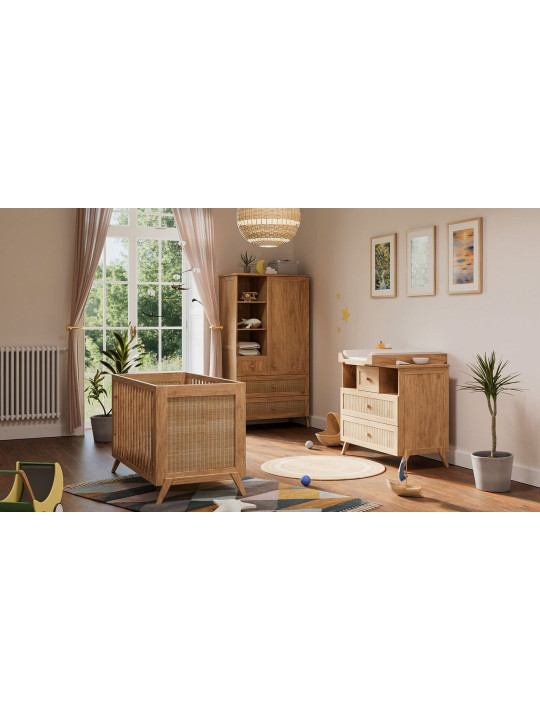 Marélia Evolutive Bed in rattan 60x120 natural wood - Théo Bébé