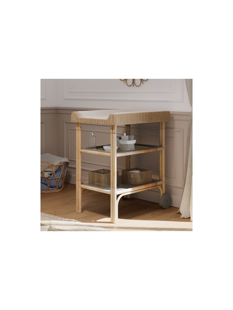Océania Changing Table in Rattan and Grey Wood - Théo Bébé