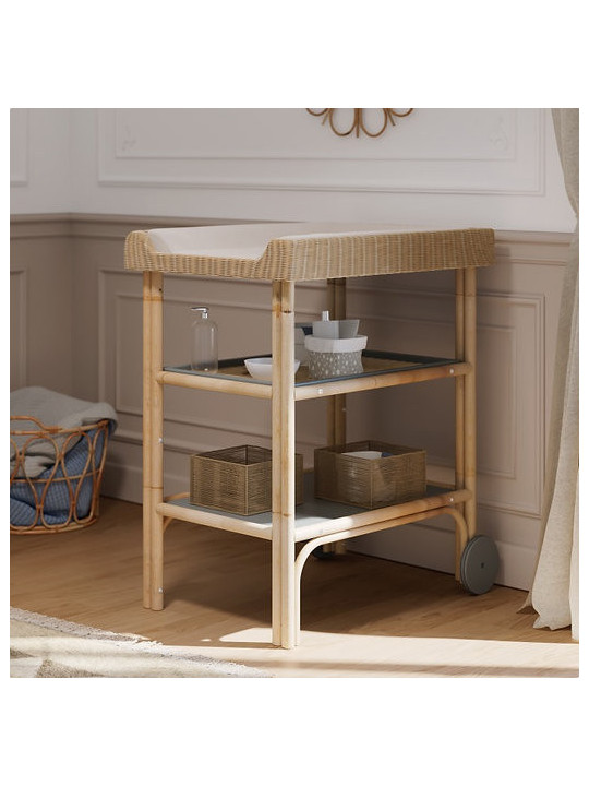 Océania Changing Table in Rattan and Grey Wood - Théo Bébé