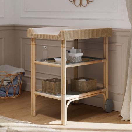 Océania Changing Table in Rattan and Grey Wood - Théo Bébé