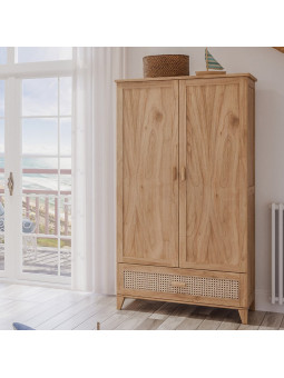 Children's Wardrobe Nami in Natural Wood and Rattan - Théo Bébé