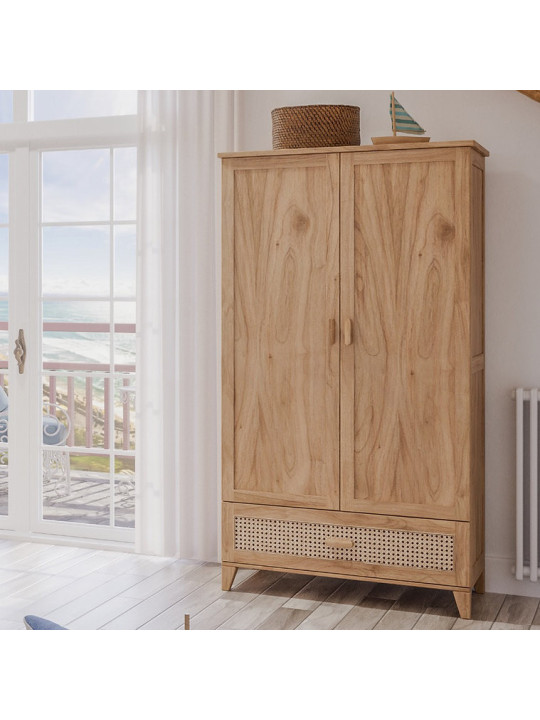 Armadio per Camerette Bambini Nami in Legno Naturale e Rattan - Théo Bébé