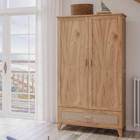 Armadio per Camerette Bambini Nami in Legno Naturale e Rattan - Théo Bébé