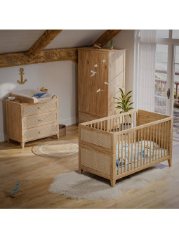 Armadio per Camerette Bambini Nami in Legno Naturale e Rattan - Théo Bébé